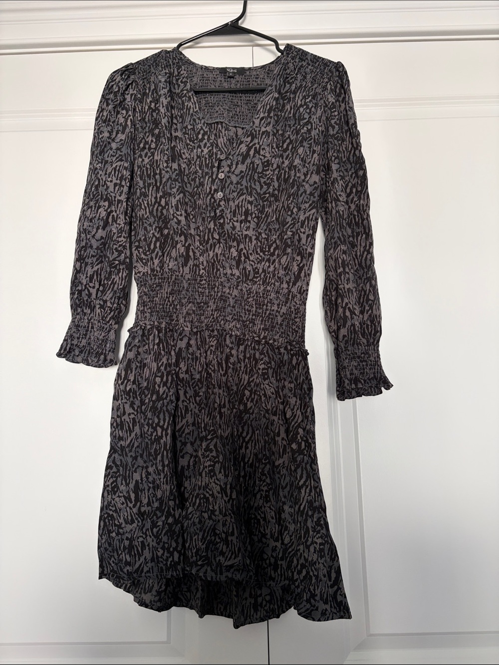 Rails Black and Gray Long Sleeve Smocked Waist Dress